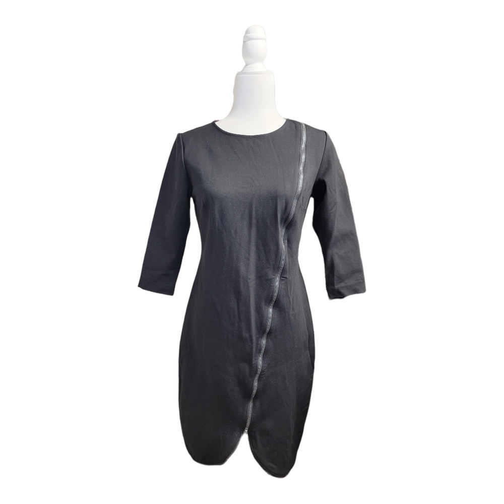 Gili Women's Zipper Sheath Dress 3/4 Sleeve Crew Neck Solid Black Size 6 - Picture 3 of 9